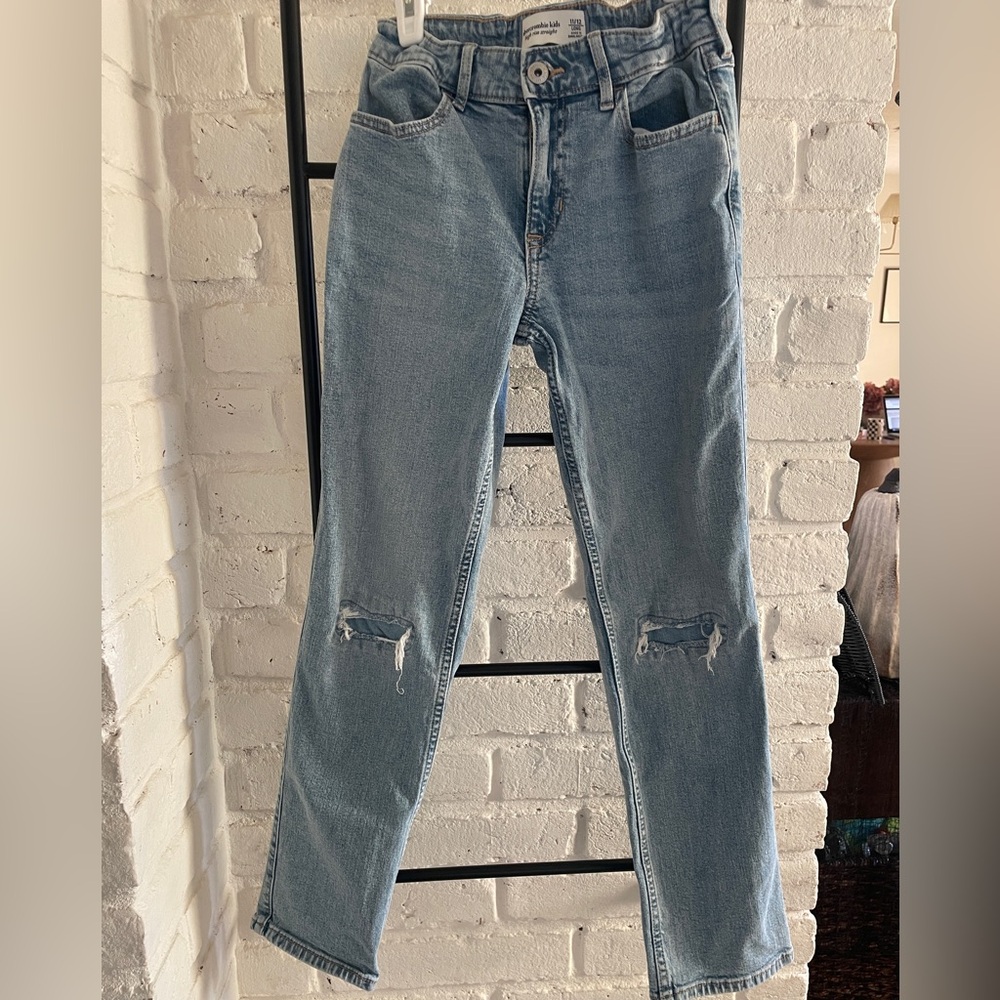 Abercrombie Kids high rise straight jeans, light wash
